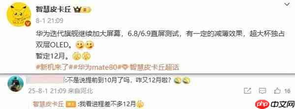 10月没戏了?华为Mate 80系列或12月发布 屏幕加大