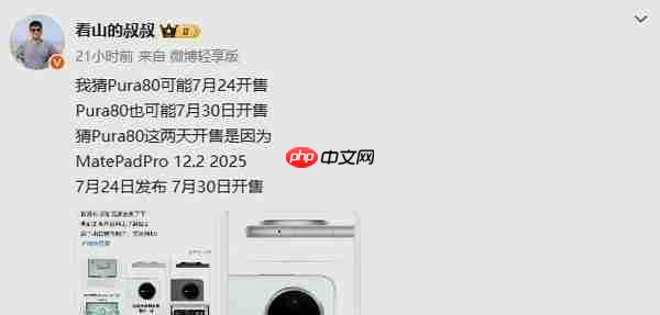 华为Pura 80标准版或于7月24日开售 详细配置已曝光