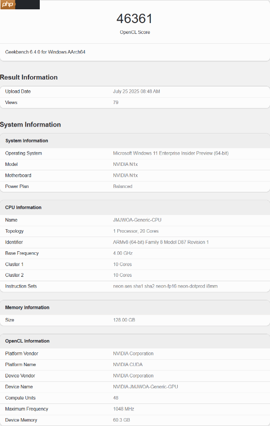 NVIDIA N1X笔记本处理器:跑分不到RTX 5060一半