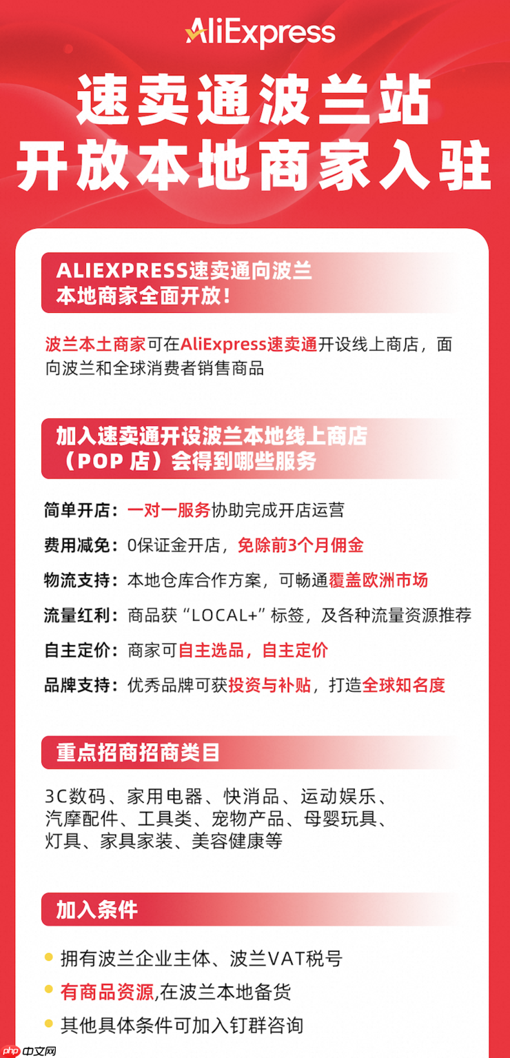 速卖通波兰站向本地商家全面开放,加入享3个月免佣及流量红利