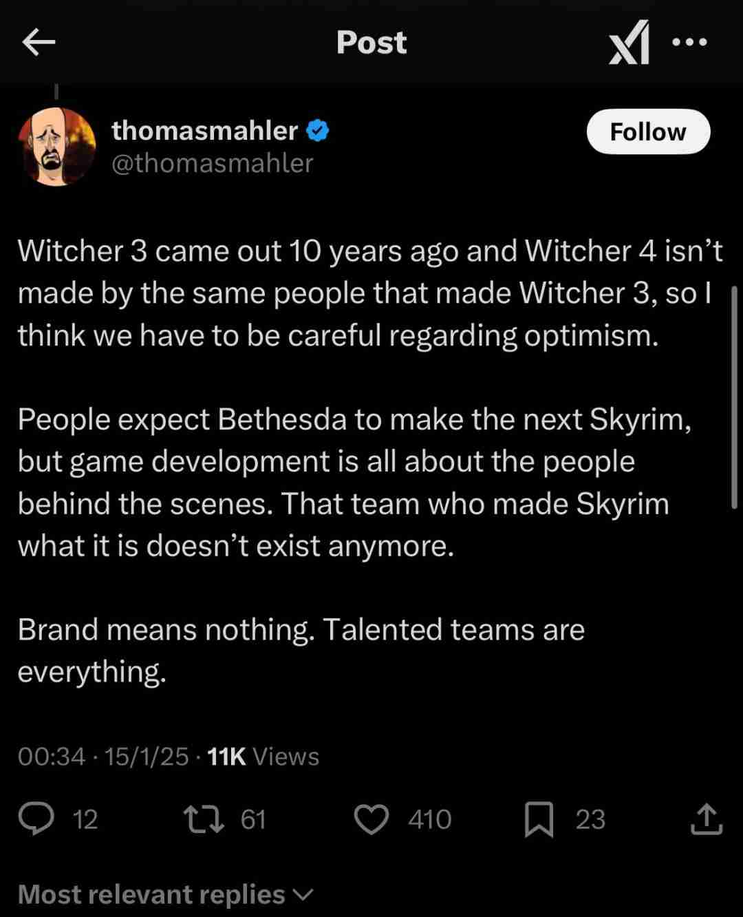 奥日总监Thomas Mahler谈巫师4:人才是游戏成功的关键