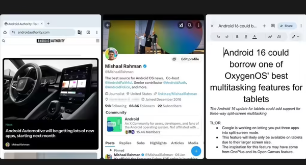 安卓16开发者预览版推出,引入三分屏模式和“预测返回”等功能