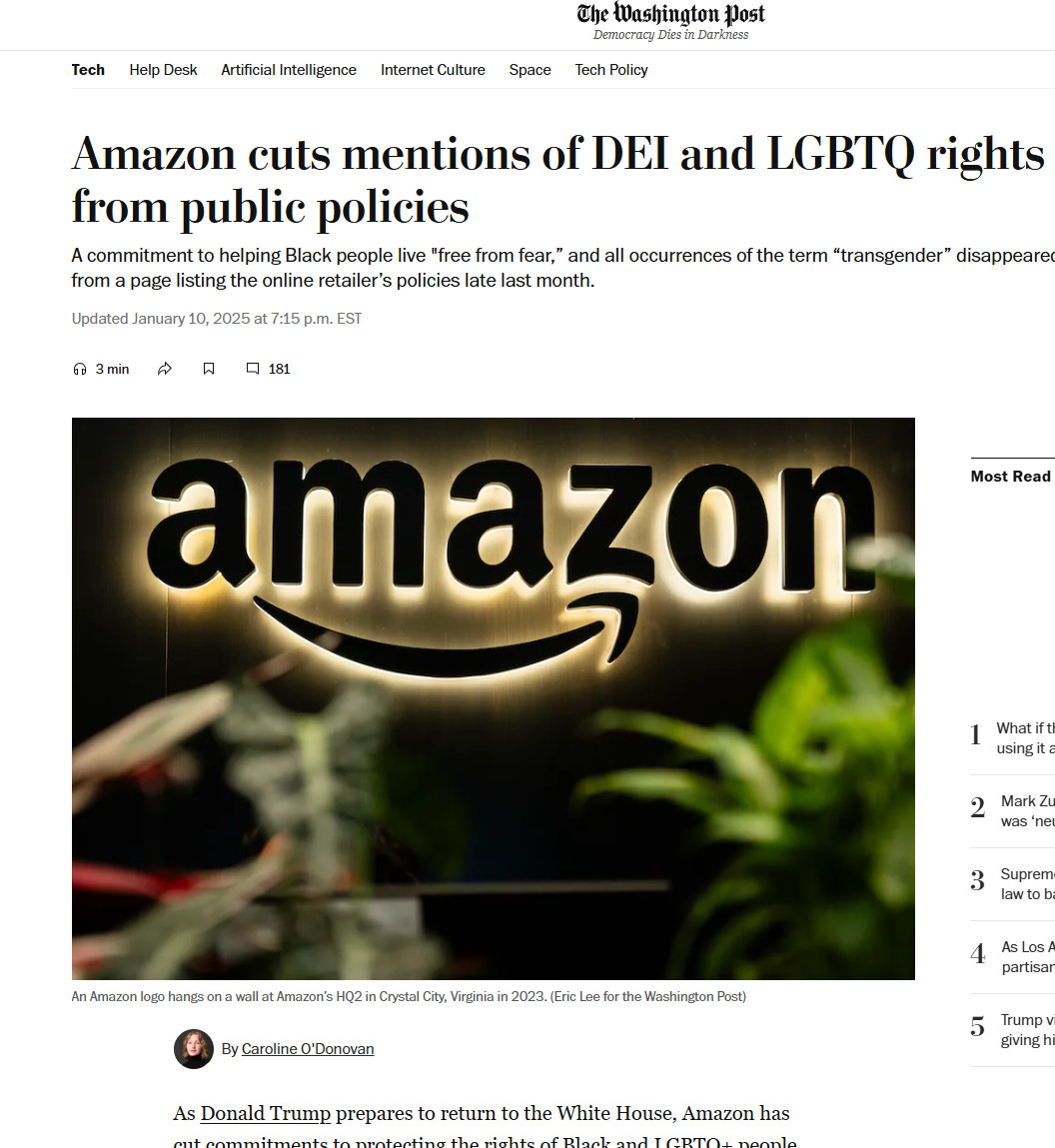 美国企业转向:亚马逊等巨头引领“去DEI”浪潮,重新定义多元化与包容性策略