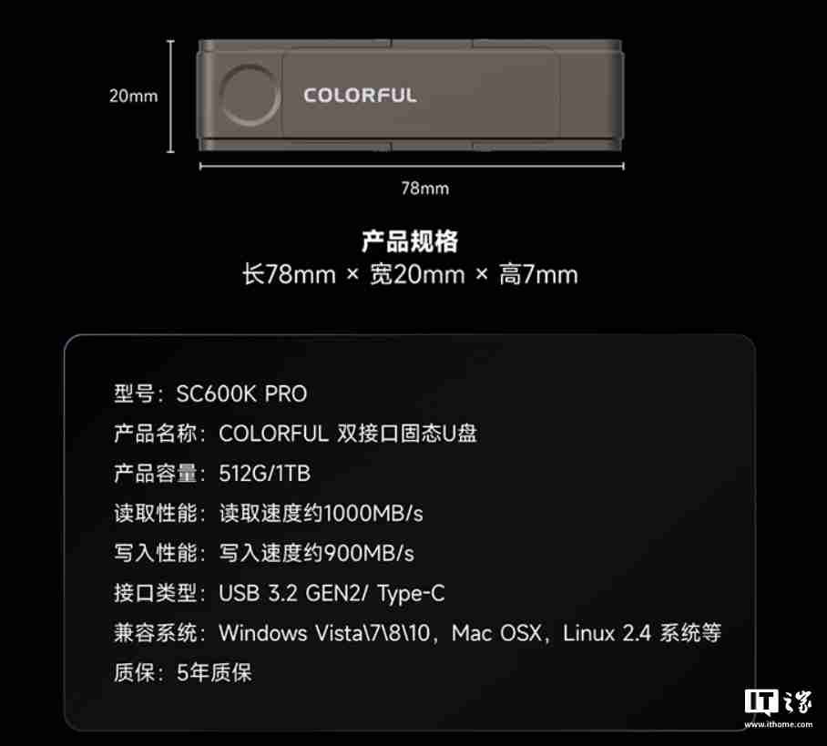 七彩虹推出首款固态 U 盘 SC600K PRO,首发价 269 元起