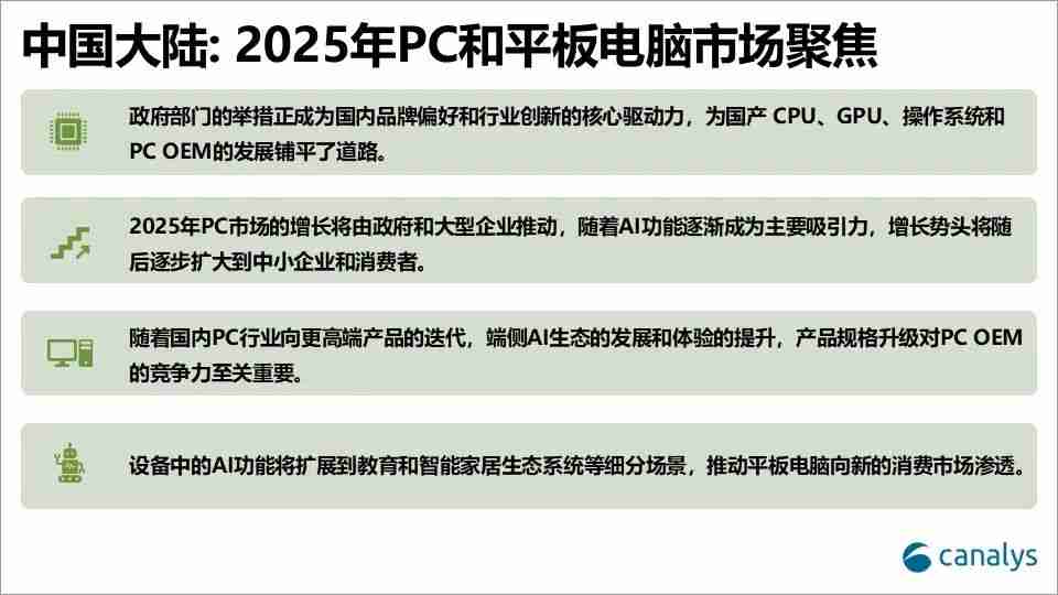 Canalys:政策驱动下,中国大陆PC市场2025年有望增长6%