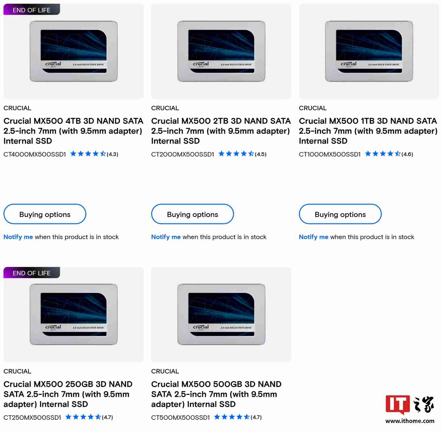 经典 SATA SSD 走向落幕:英睿达 MX500 部分容量已处于 EOL 状态