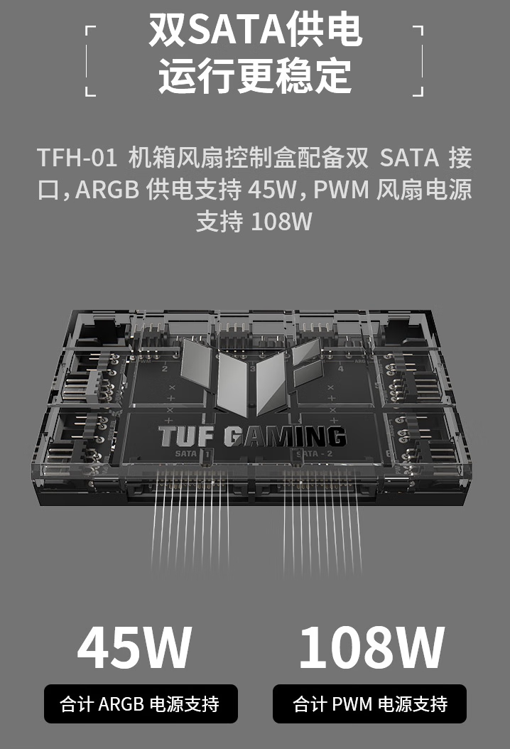 华硕推出“TUF Gaming TFH-01 ARGB”6 风扇集线器:透明外观,99 元