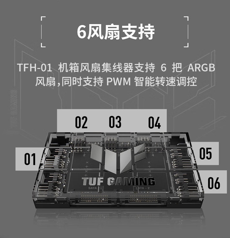 华硕推出“TUF Gaming TFH-01 ARGB”6 风扇集线器:透明外观,99 元