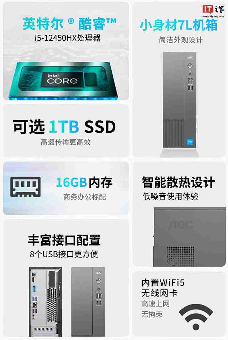 AOC 推出 T200 台式电脑主机：i5-12412450HX + 16G + 512G 售 2099 元