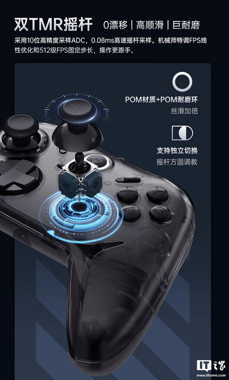 机械师推出 G1 Pro 三模游戏手柄:双 1KHz 回报率、四 TMR 系统,129 元