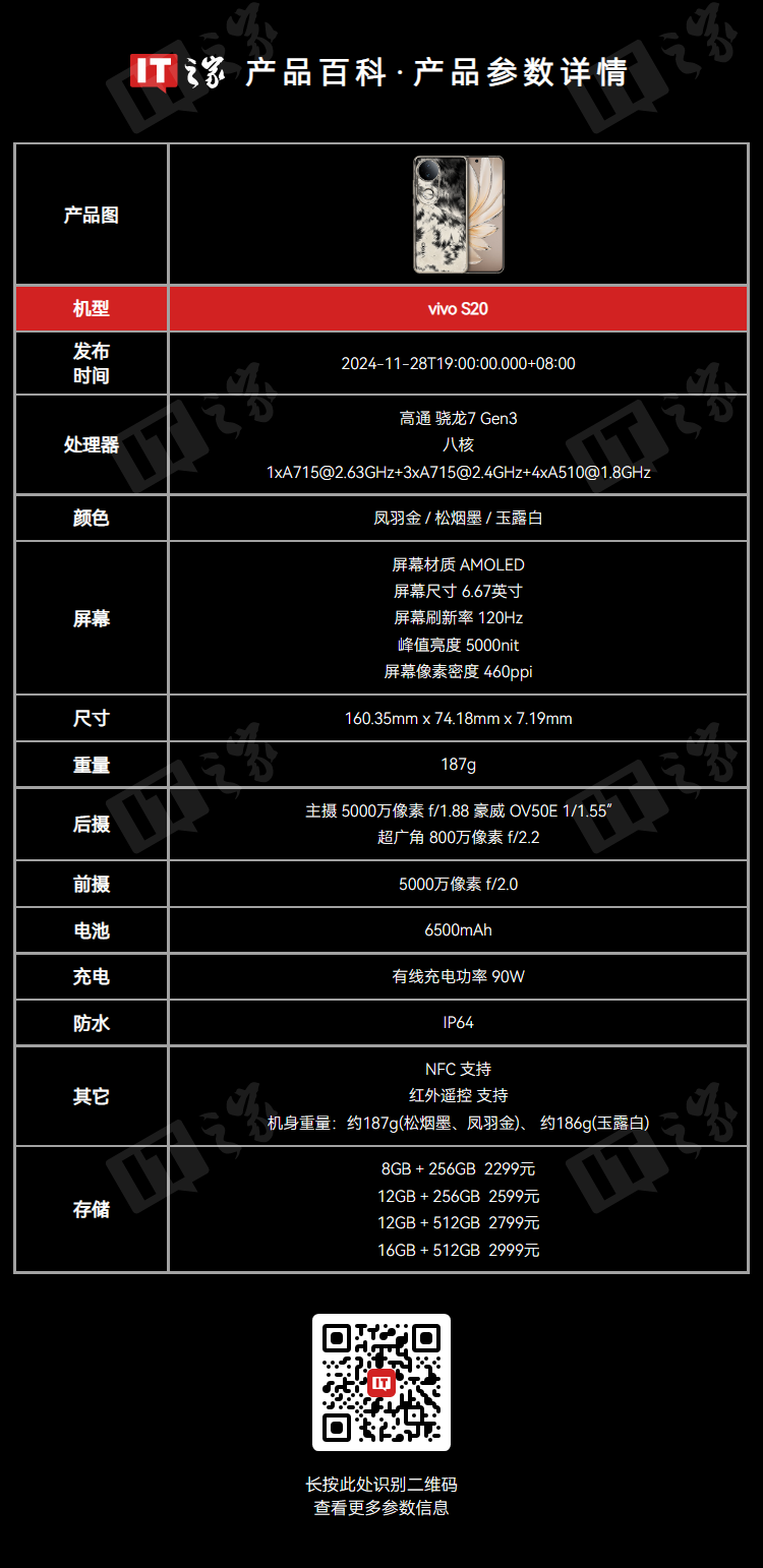 vivo S20 标准版手机首销:骁龙 7 Gen 3、-20℃ 抗低温,2299 元起