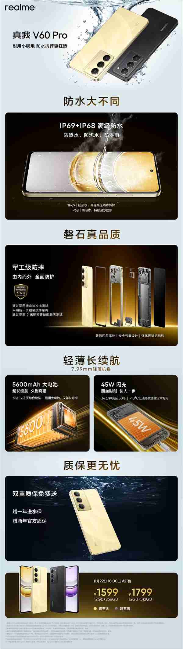 真我V60 Pro上市:价格最低的IP69防水耐用手机 1599元起