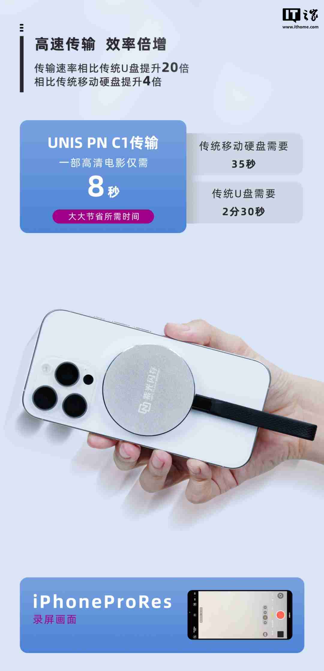 紫光闪存 UNIS PN C1 紫翎系列磁吸式移动固态硬盘发布,支持 iPhone 4K 视频直录