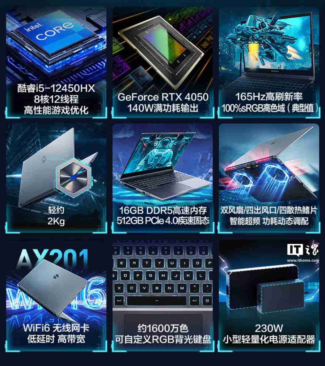 机械革命极光 15 笔记本新增“i5-12412450HX + 16G + 512G + RTX4050”版本，5099 元