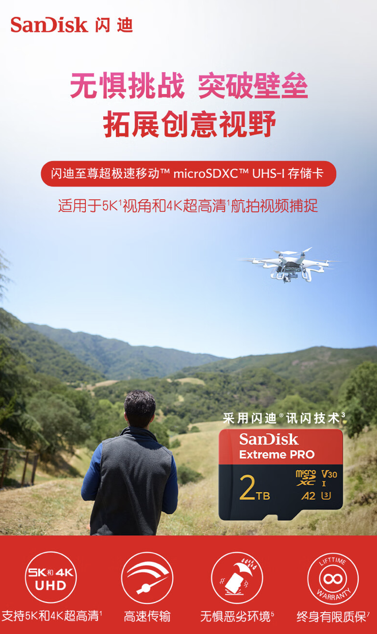 闪迪 Extreme PRO 2TB TF 存储卡开售:读速 250MB/s,1569 元