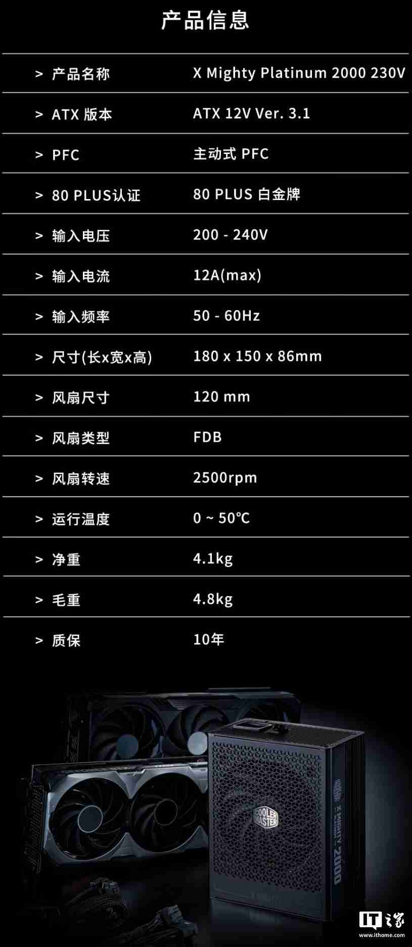 3599 元,酷冷至尊 X Mighty Platinum 2000W 白金全模组电源发售
