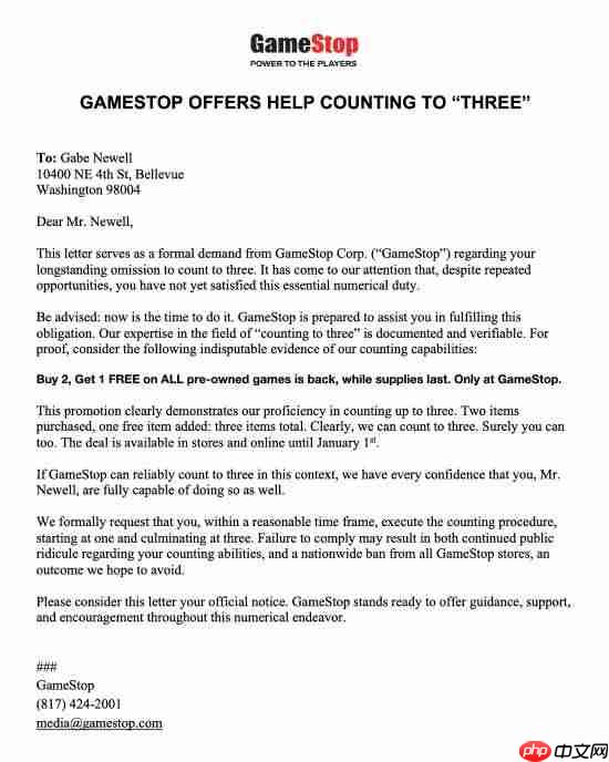 催G胖数3!全球最大游戏零售商GameStop发公开信 实际是广告