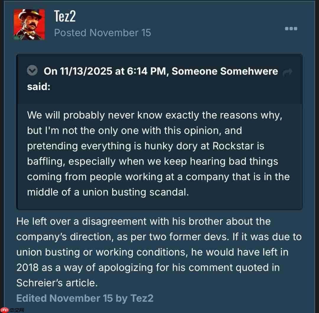 R星联合创始人离开原因揭晓 批评当前游戏太商业化